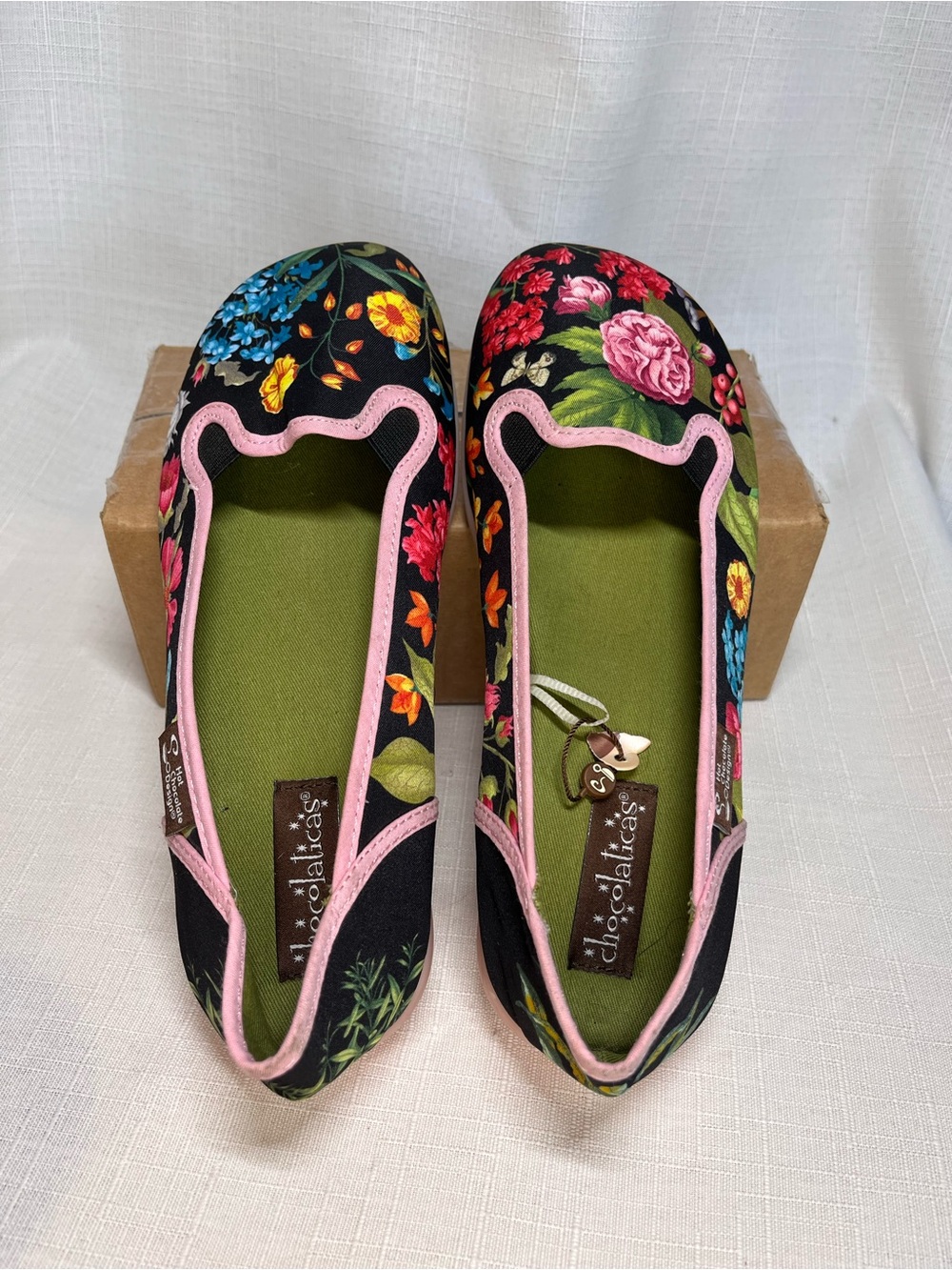 Hot Chocolate Design Floral Slip-On Flats Black Pink Botanical Print EU 36 - Picture 4 of 6
